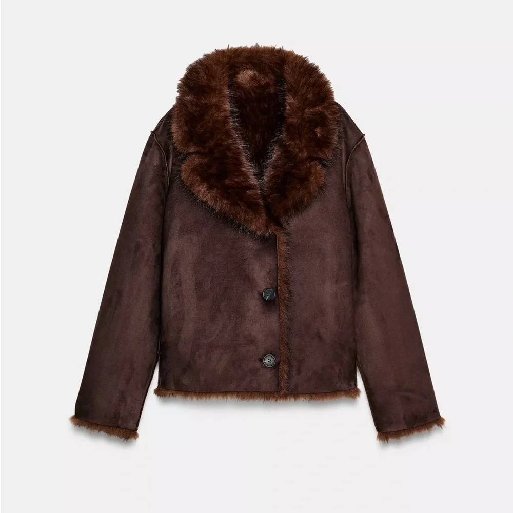 Zara Faux Fur Brown Reversible Jacket Coat